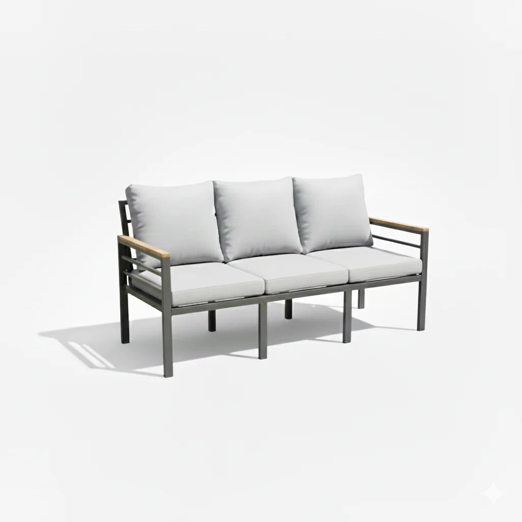 Durable aluminum outdoor sofa set with waterproof cushions, stylish patio furniture for comfortable outdoor lounging