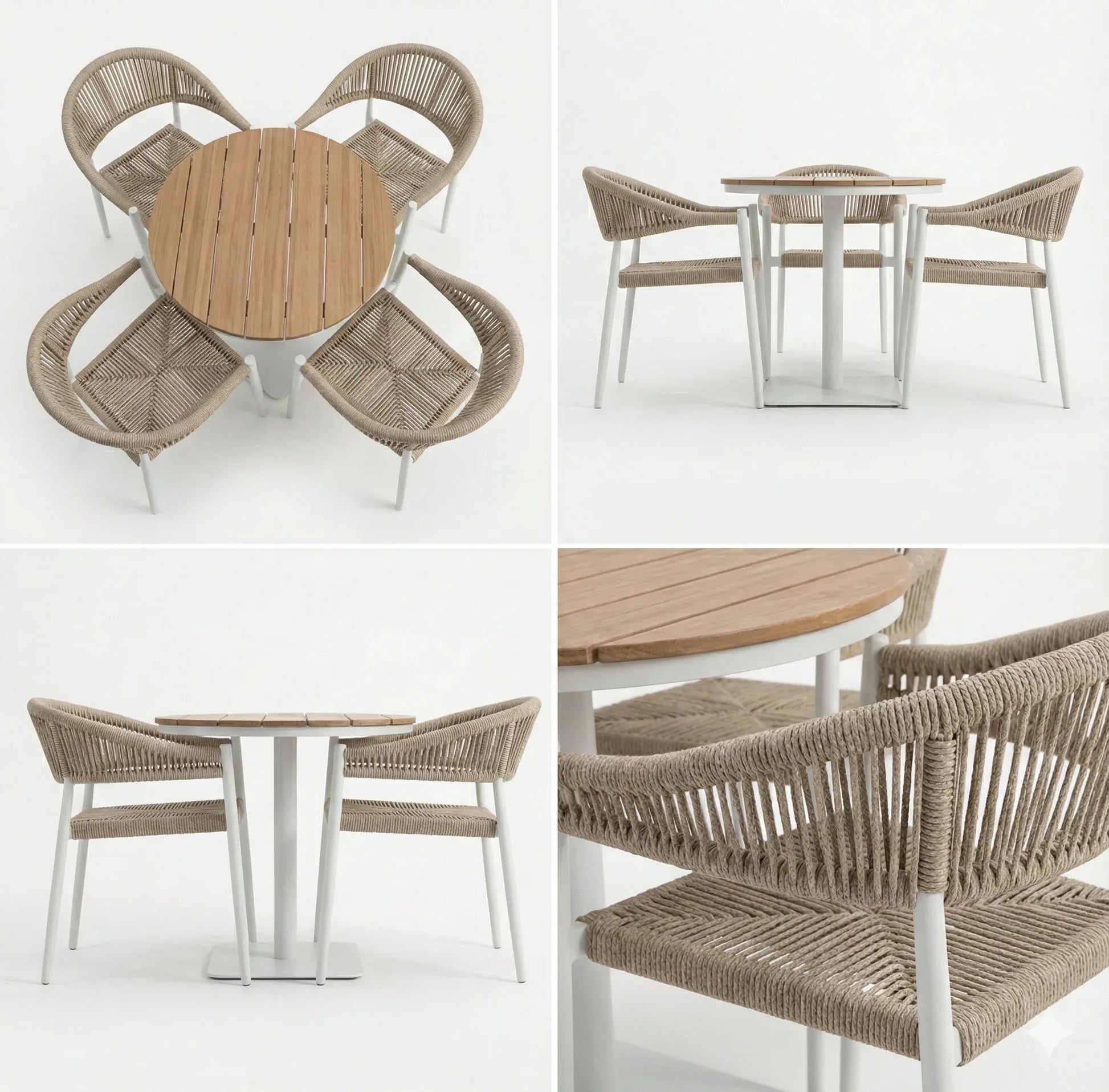 4-Seater Round Dining Set - Aluminum Frame with WPC Round Table & Cushioned Chairs - The Outdoor Furniture Market 