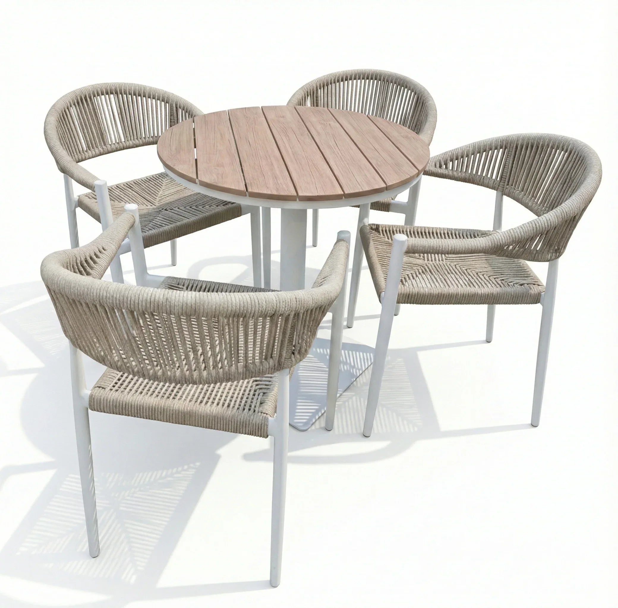 4-Seater Round Dining Set - Aluminum Frame with WPC Round Table & Cushioned Chairs - The Outdoor Furniture Market 