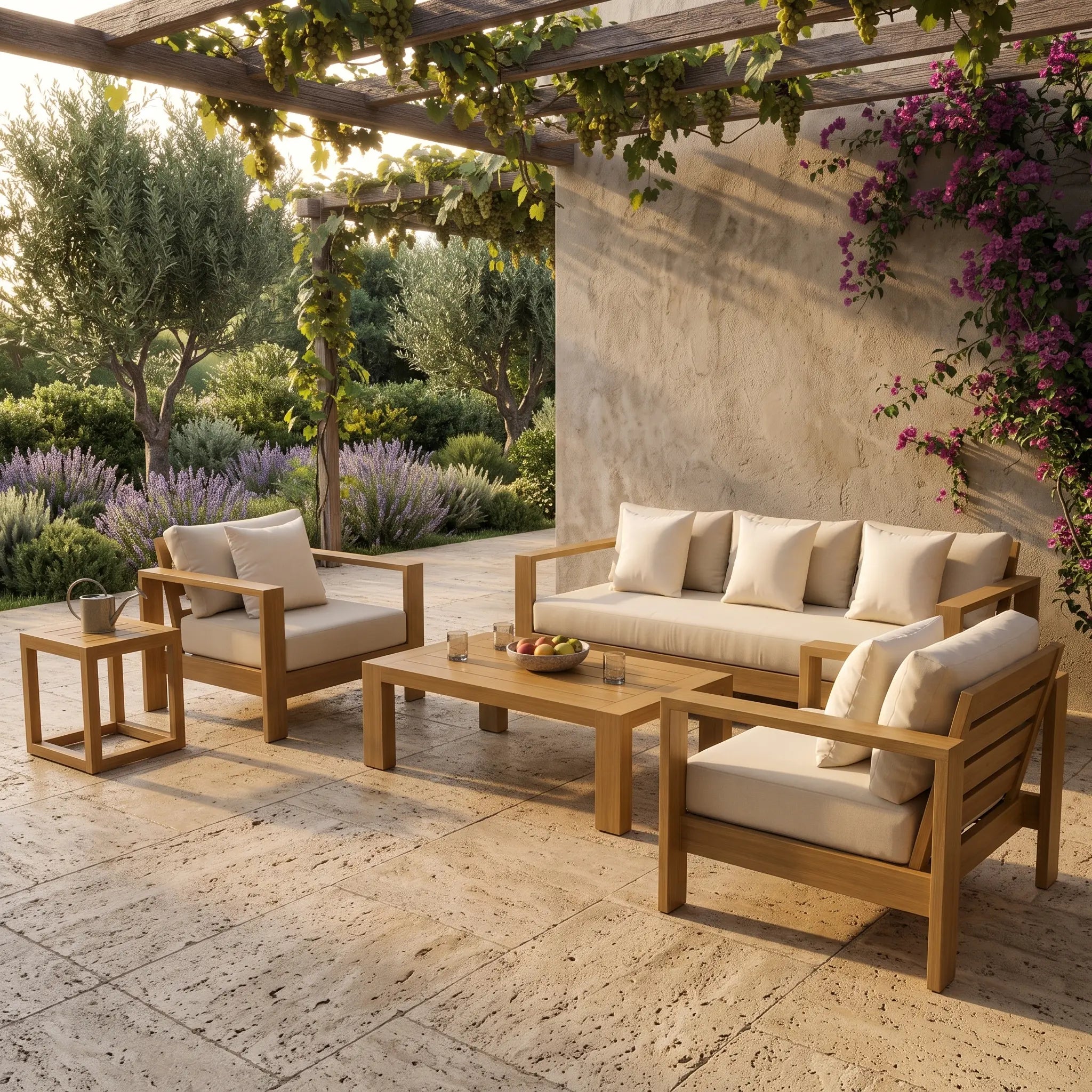 5-Seater Outdoor Sofa Set with Coffee Table & Side Table | Aluminium Frame