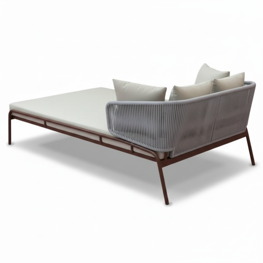 Serenity Double Daybed with Wood-Finish Aluminum Frame & Off-White Cushions