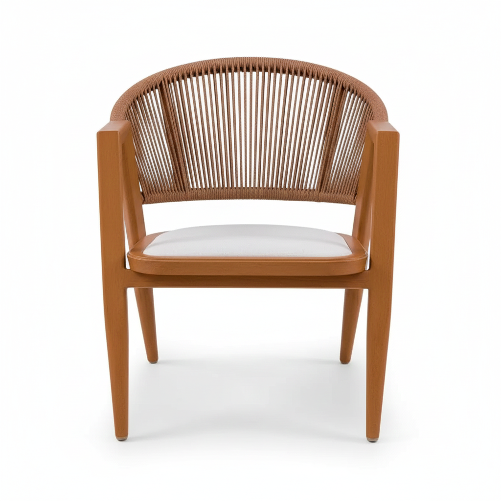 Rope Chairs With Comfortable Beige Cushion-Wooden Color