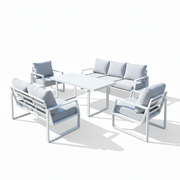 Luxurious 7-Seater Outdoor Sofa Set with Aluminum Frame & Plush Cushions-White