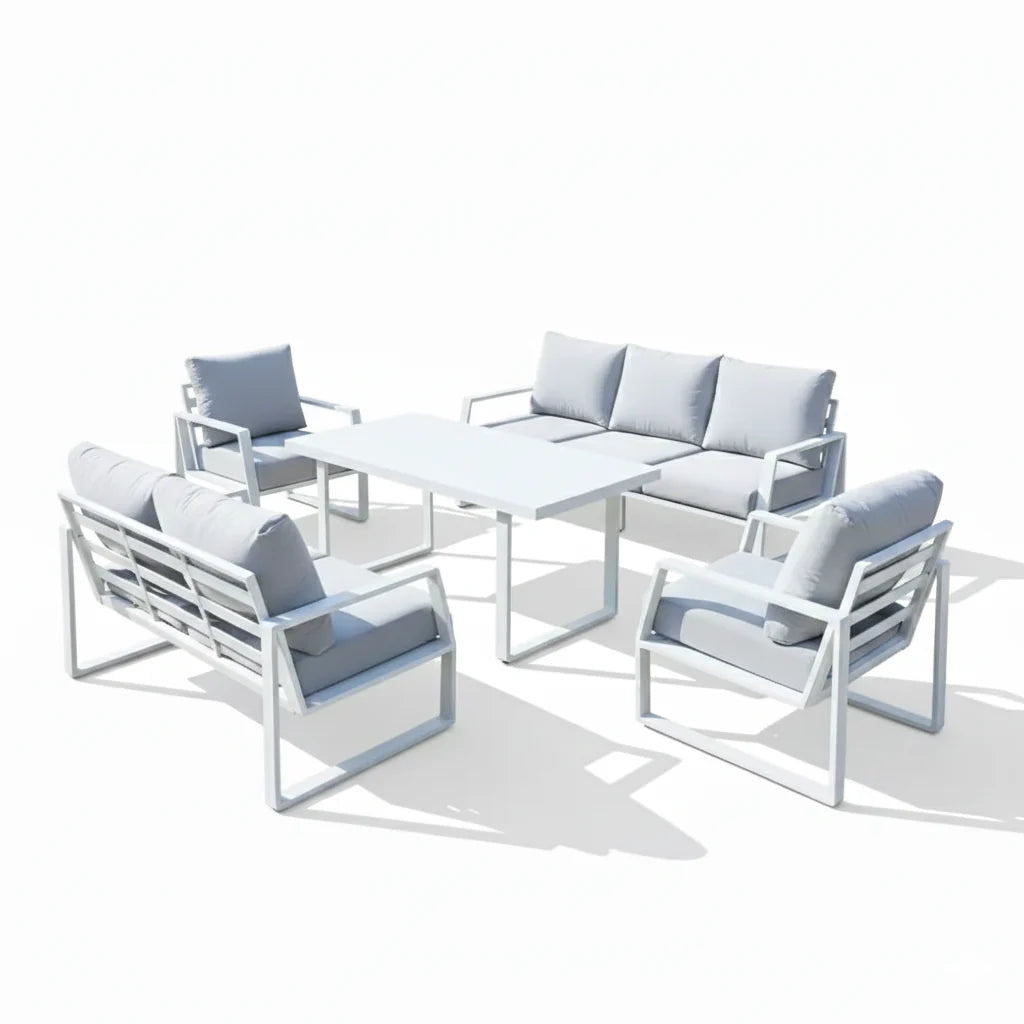 7-Seater Aluminium Outdoor Garden Sofa Set with Cushions & Table | White, Black & Beige