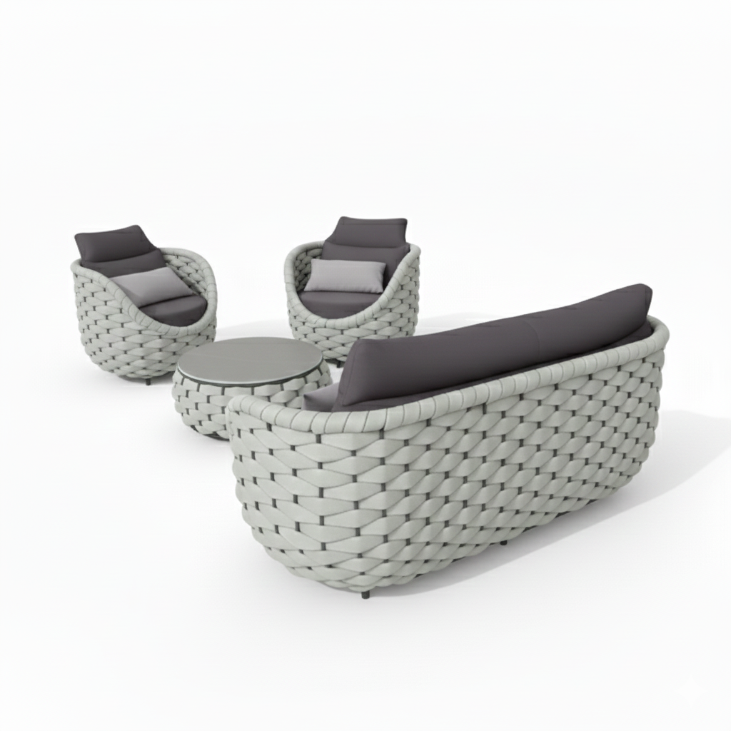 5-seater Casa Fiora outdoor sofa set with table, featuring 3+1+1 seating arrangement in a stylish garden setting.