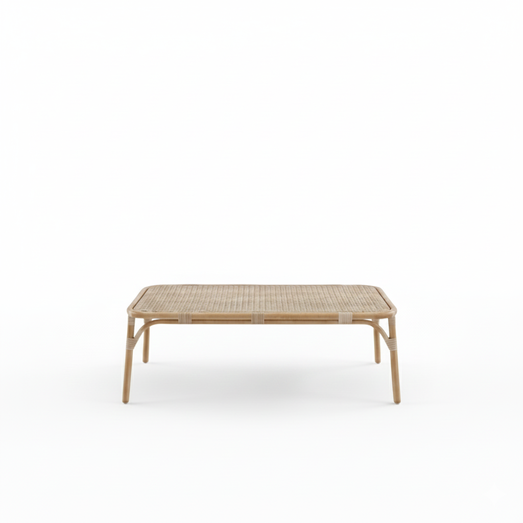 Casa Fiora 4 seater aluminium wood lounge set with blue cushions in a stylish outdoor setting.