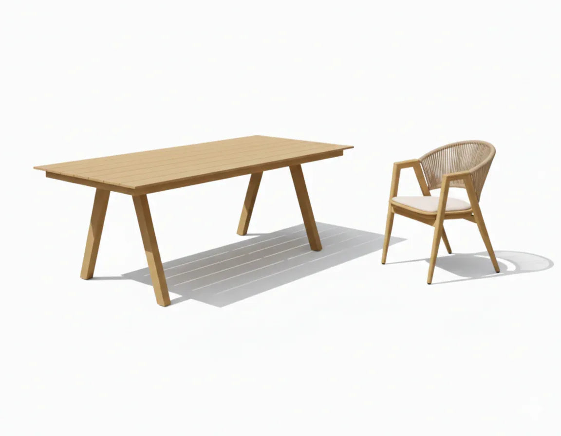 8-Seater Outdoor Dining Set - Aluminum Frame with WPC Table & Cushioned Chairs - The Outdoor Furniture Market 