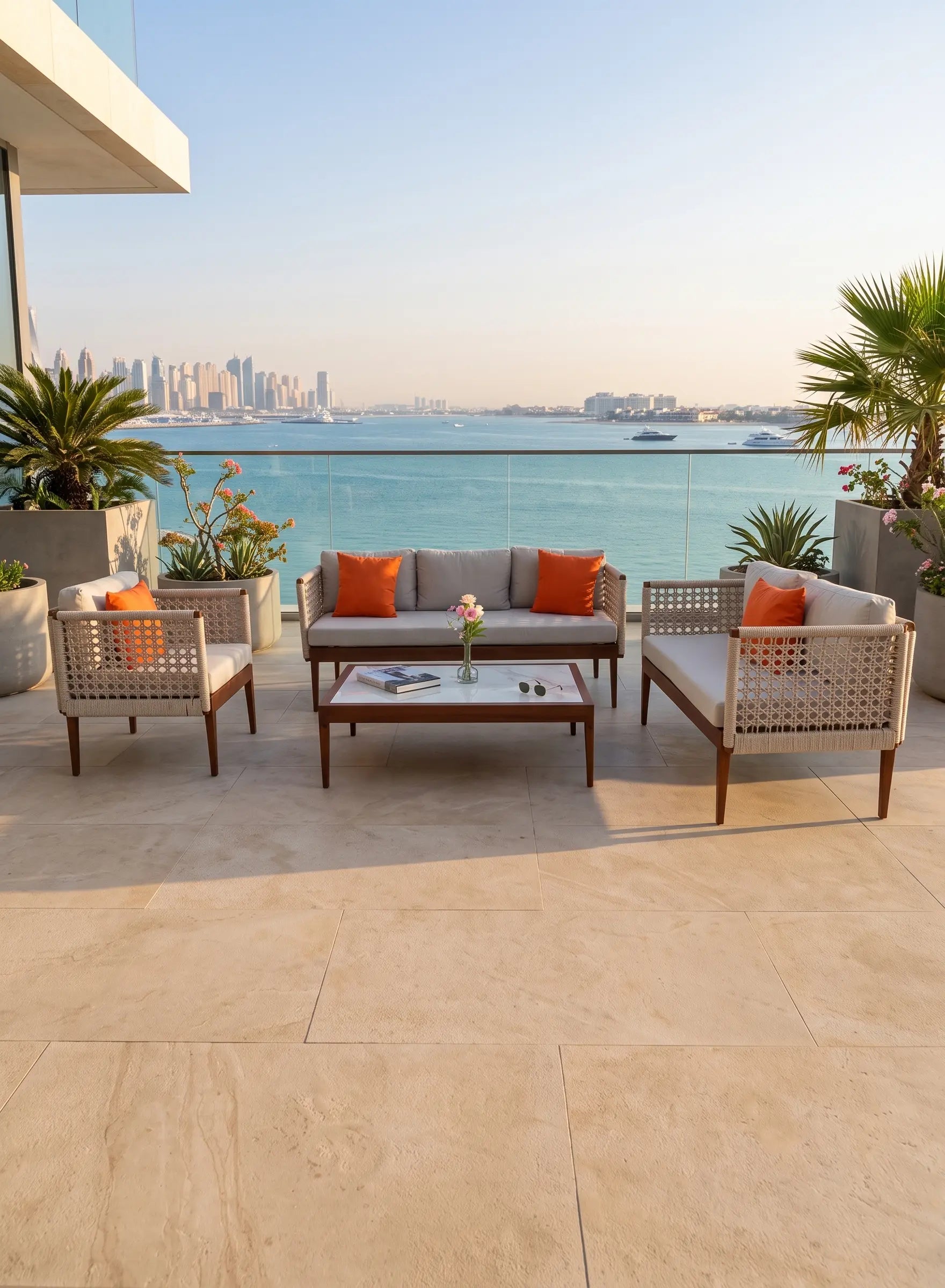 6-Seater Aluminium Handwoven Rope Outdoor Sofa Set with Table