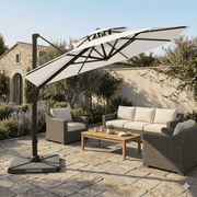 Premium Cantilever Patio Umbrella – White / Round / 3m x 3m With LED Lights