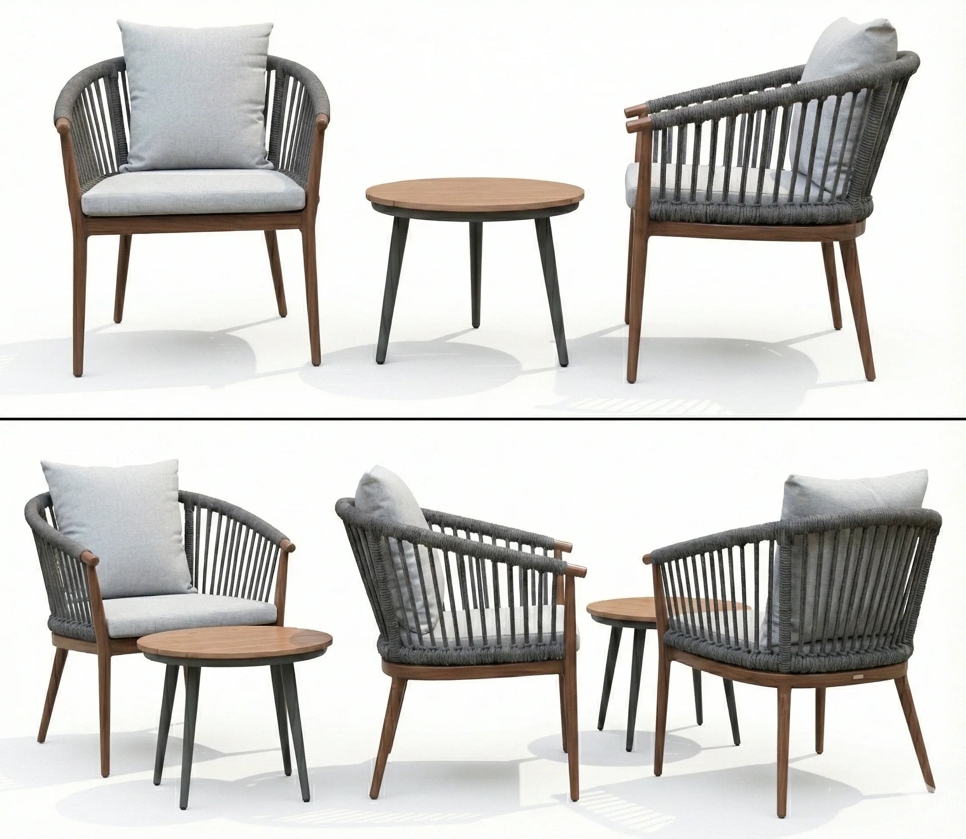 3-Piece Balcony Set - 2 Chairs & Coffee Table with Rope Weaving - The Outdoor Furniture Market 