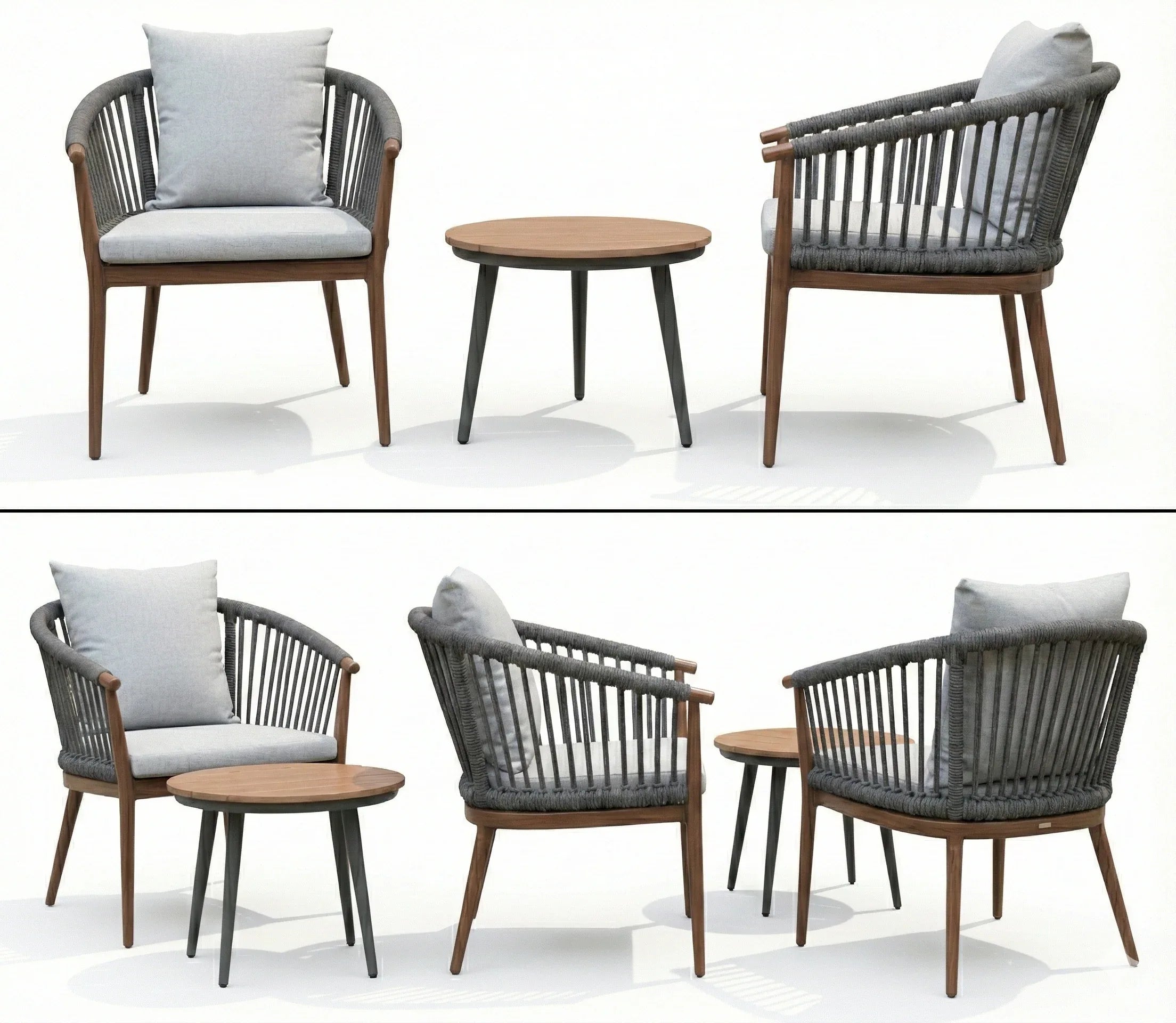 3-Piece Balcony Set - 2 Chairs & Coffee Table with Rope Weaving - The Outdoor Furniture Market 