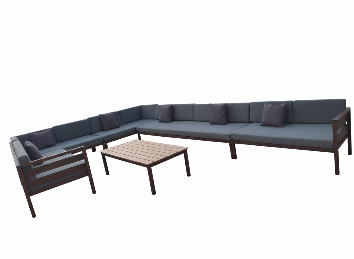 Luxury Outdoor U-Shaped Sofa Set – Aluminum Frame with Wood-Finish - Weather-Resistant Cushions