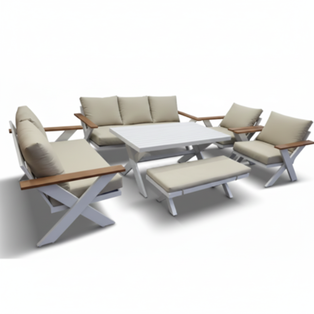 Elite 7-Seater White Aluminum Outdoor Lounge Set