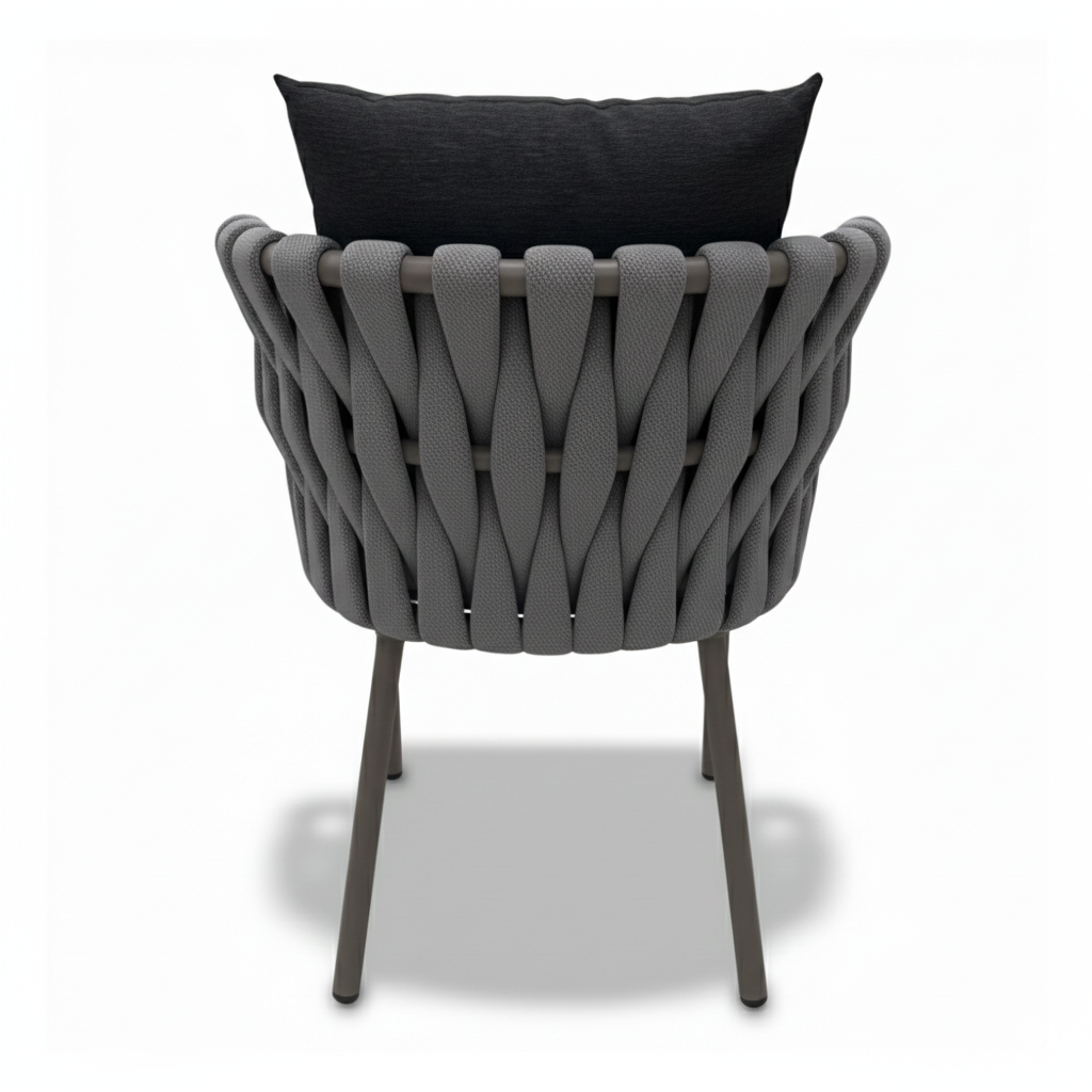 Modern Outdoor Rope-Weave Dining Chair – Aluminum Frame & Weatherproof Cushions