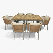 Casa Fiora EliteLine 6-seater outdoor dining set with aluminum and WPC table, chairs, and premium cushions in a stylish backyard setup.