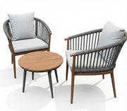 3-Piece Balcony Set - 2 Chairs & Coffee Table with Rope Weaving - The Outdoor Furniture Market 