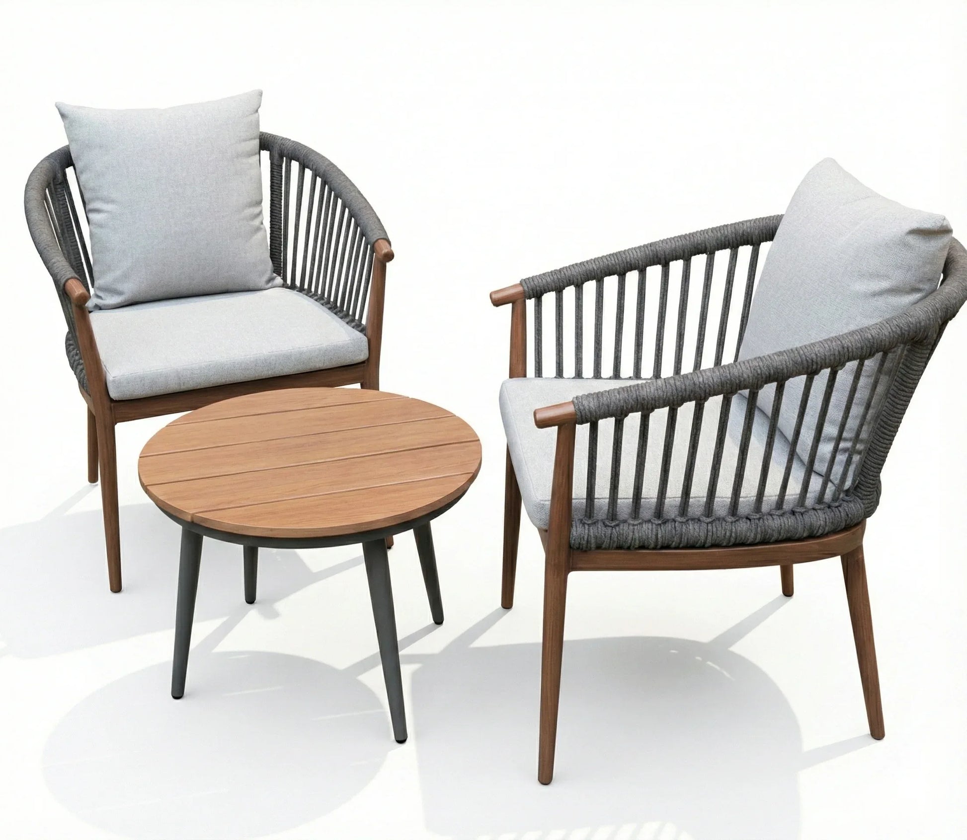 3-Piece Balcony Set - 2 Chairs & Coffee Table with Rope Weaving - The Outdoor Furniture Market 