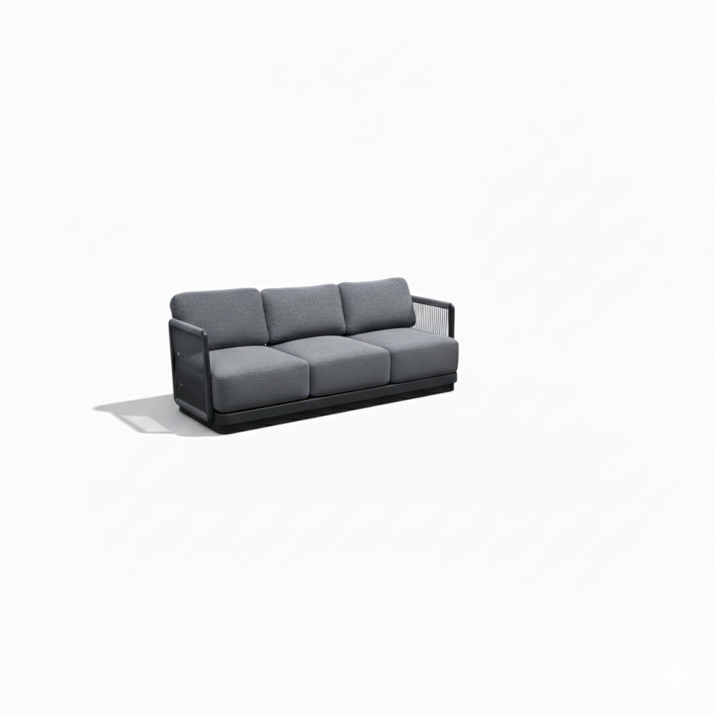 Grey aluminum 7-seater rope lounge set by Casa Fiora, featuring spacious seating and modern design for outdoor use.