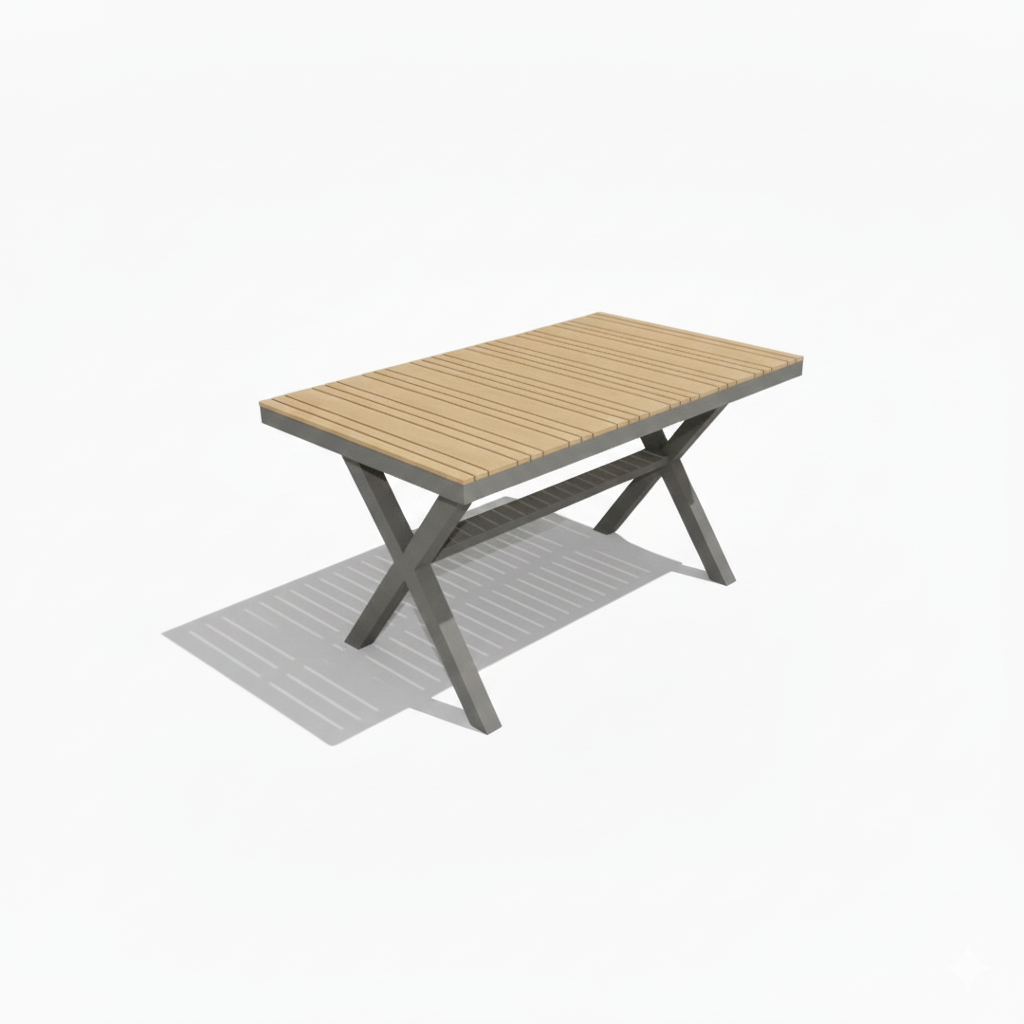 Casa Fiora EliteLine 6-seater outdoor dining set with aluminum and WPC table, complemented by plush cushions and modern design.