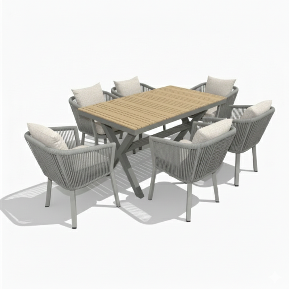 Prestige Luxury Aluminum Frame WPC Outdoor Dining Set – 6 Seater