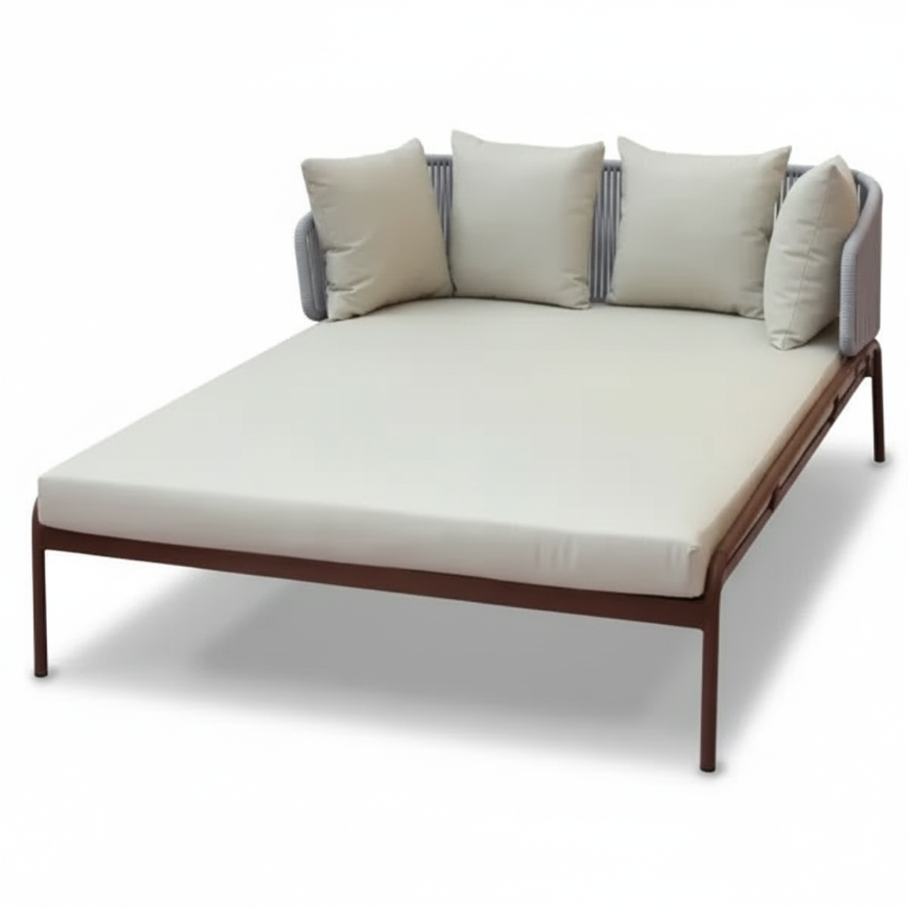 Serenity Double Daybed with Wood-Finish Aluminum Frame & Off-White Cushions
