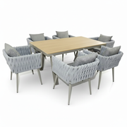 Casa Fiora luxury aluminum and WPC 6-seater outdoor dining set with cushioned chairs, perfect for patio dining.