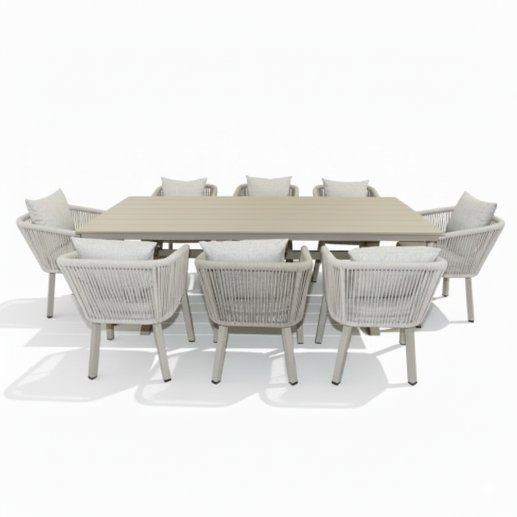Modern 8-Person Aluminum Patio Dining Set with Comfort Cushions