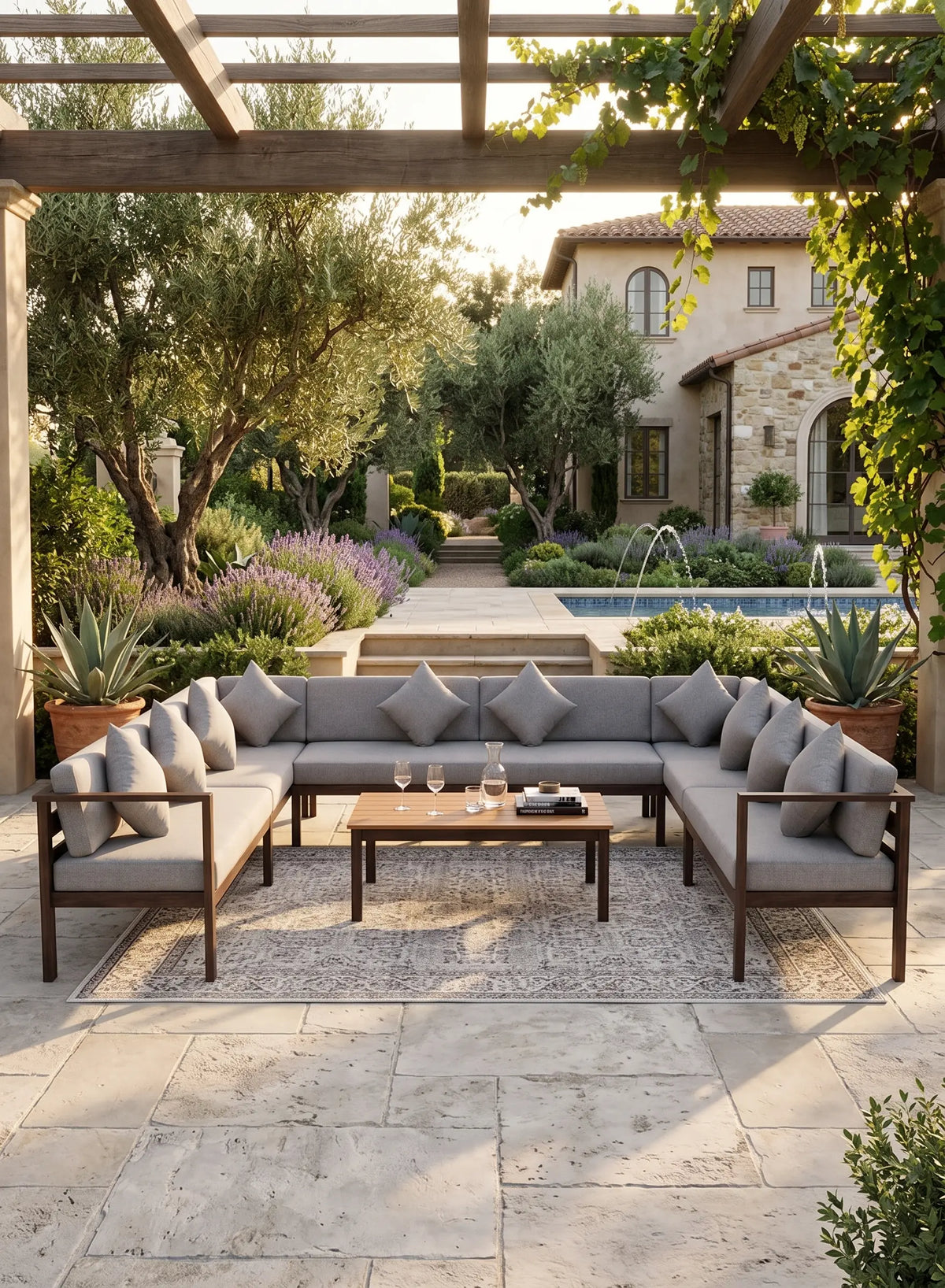 U-Shape 12-Seater Outdoor Garden Sofa Set | Aluminium Frame & Weather-Resistant Fabric