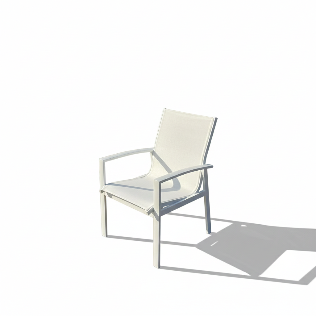 White aluminum frame patio chair by Casa Fiora with a sleek, modern design suitable for outdoor seating.