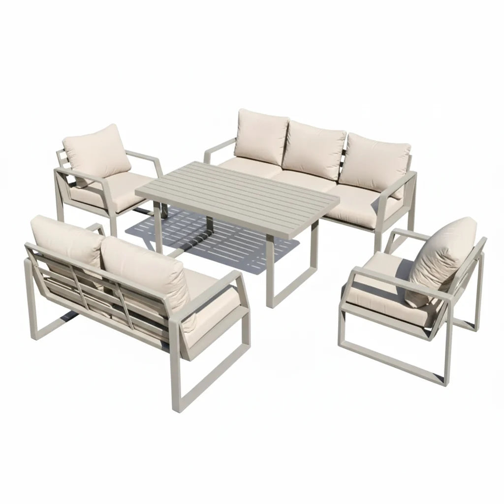 7-Seater Aluminium Outdoor Garden Sofa Set with Cushions & Table | White, Black & Beige