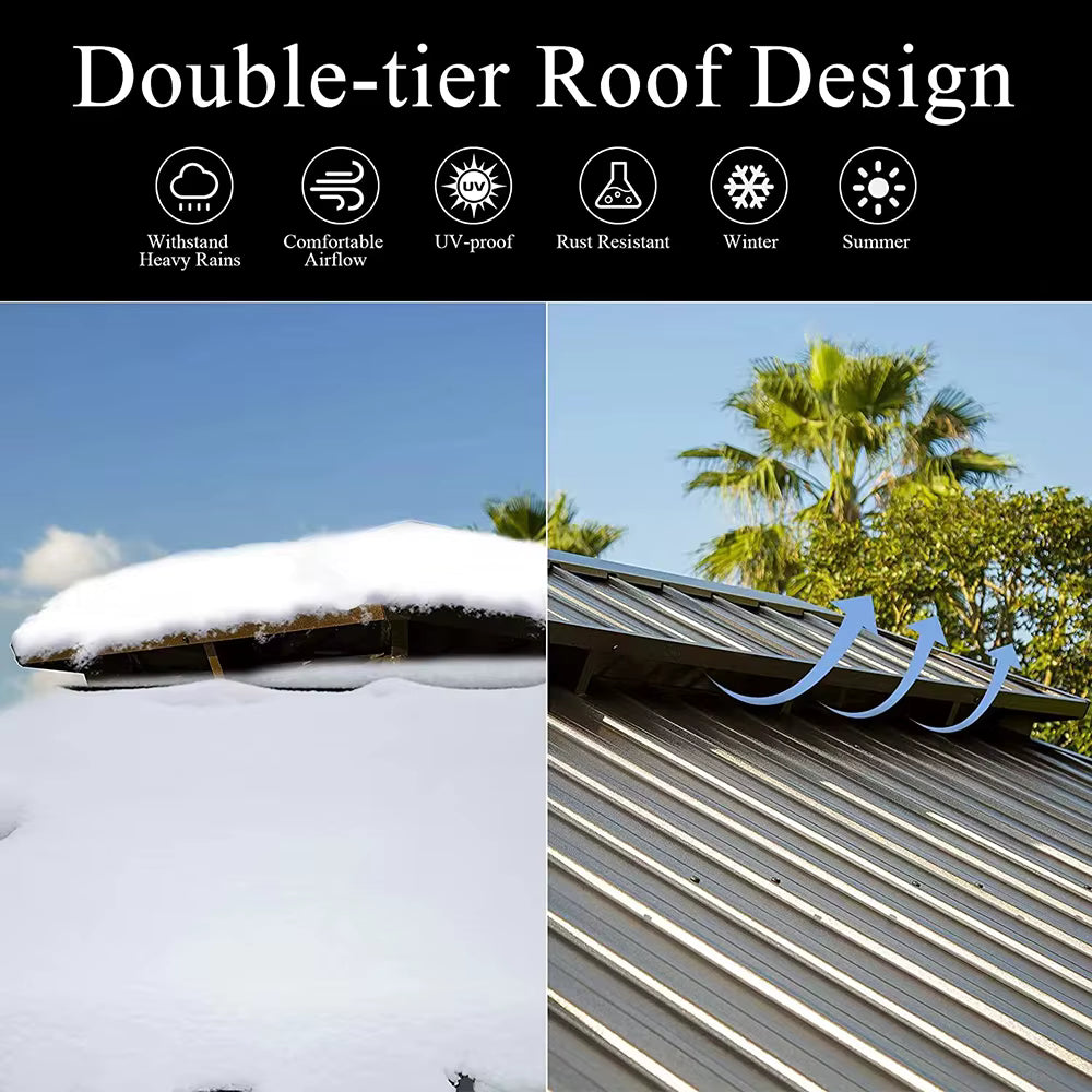 Double Roof Aluminium Gazebo with Sliding Doors | Matte Brown | 3.65m x 4.85m | 3.65m x 6m