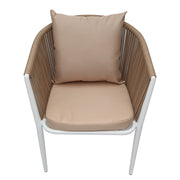 Casa Fiora outdoor aluminum rope dining chair with white frame and comfort cushion, featuring a modern design and durable construction.