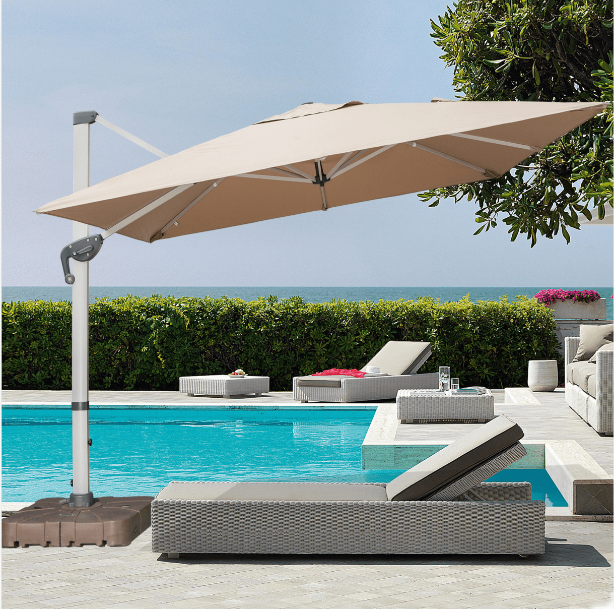 Casa Fiora Outdoor Sunshade Cantilever Offset Patio Umbrella with Sturdy Water Base for Pool and Garden