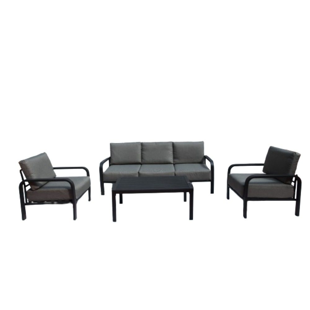 Casa Fiora Elegant Outdoor Aluminum Frame 5-Seater Outdoor Lounge Sofa Set With Table for Garden Balcony Terrace and Patio, Grey and Black