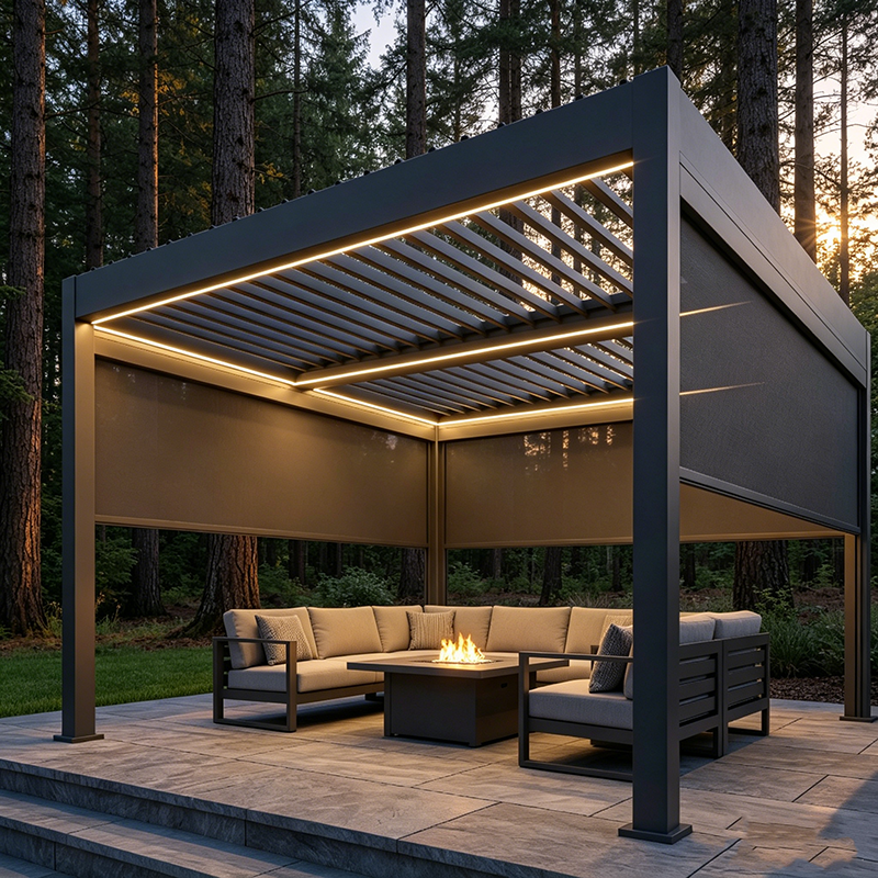 luxury 3x4m gazebo with wind-resistant roller blinds, outdoor gazebo and pergola by The Outdoor Furniture Market.