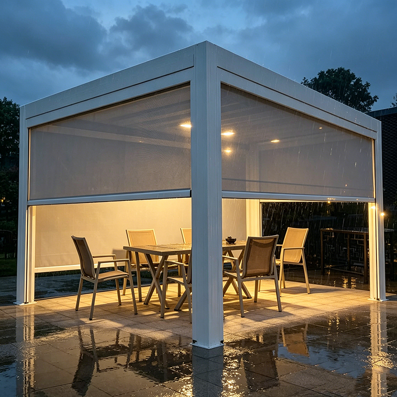 luxury 3x4m gazebo with wind-resistant roller blinds, outdoor gazebo and pergola by The Outdoor Furniture Market.