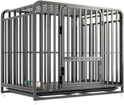Heavy Duty Dog Crate - 37 Inch Large Metal Dog Crate with 2 Doors and 4 Wheels, Full Square Tube Kennel for Large and Medium Dogs, Removable Tray
