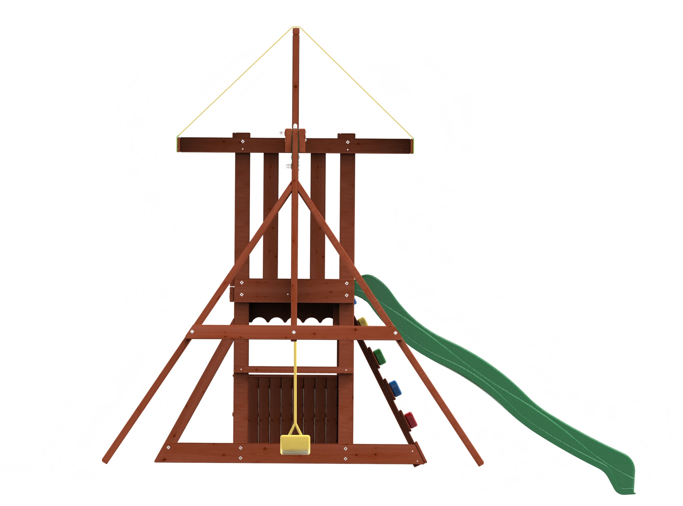 Kiddoro Mighty Jungle Gym outdoor swing set for kids with colorful swings and climbing features in a backyard setting
