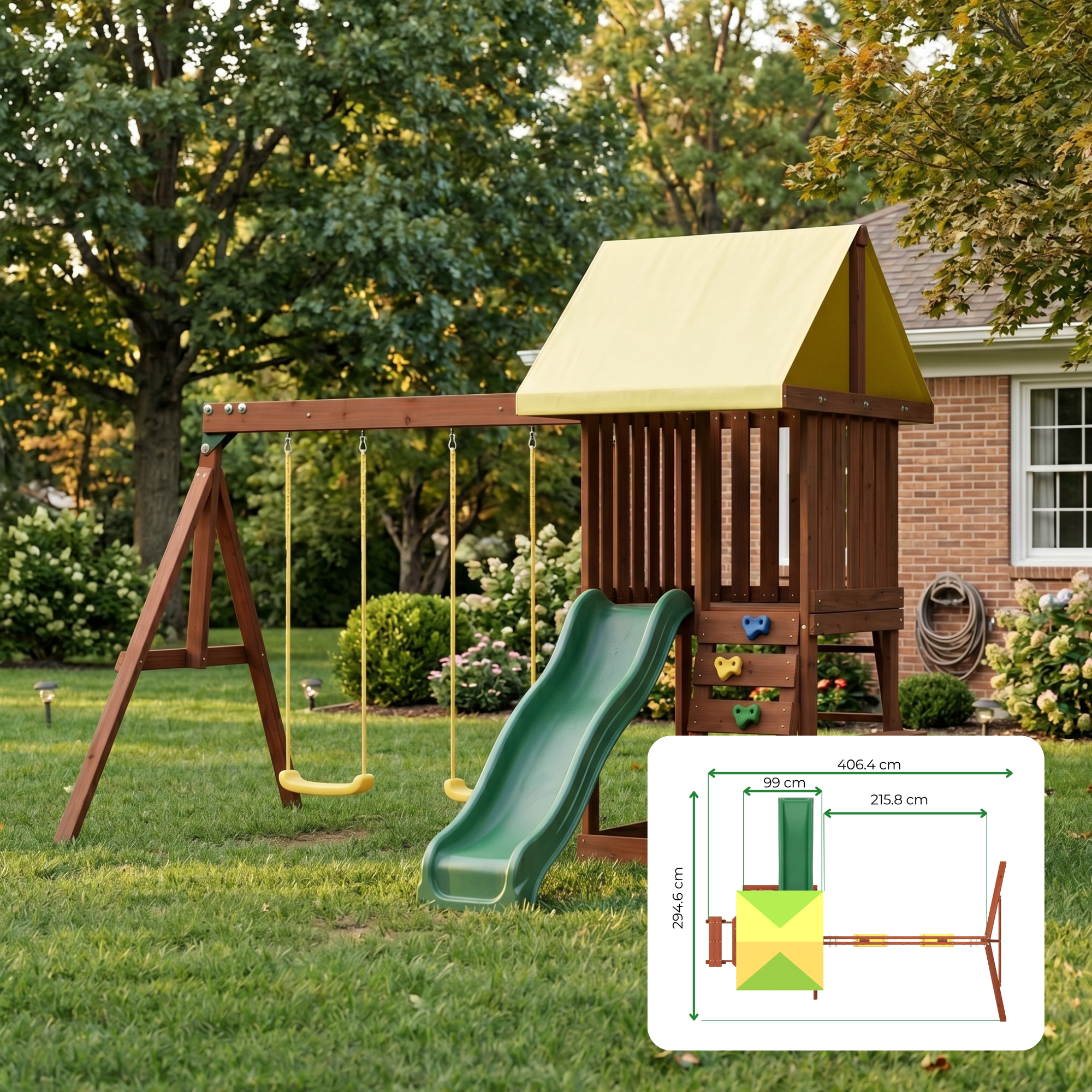 Kiddoro Mighty Jungle Gym outdoor kids' swing set with slides, climbing features, and colorful play elements for active play.