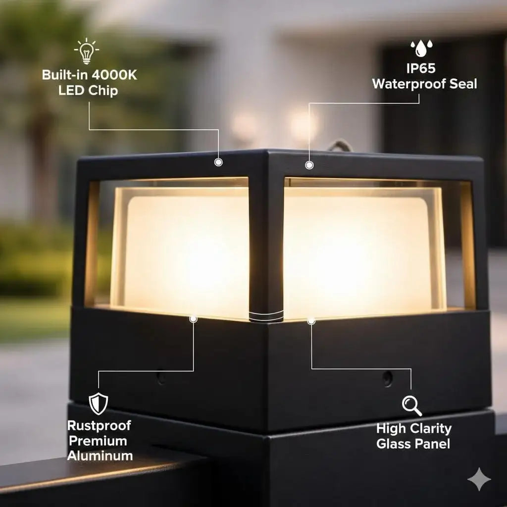 LED Gate Light Outdoor – Functional 4000K | Built-in LED Chip, IP65 Waterproof Pillar Lamp | Modern Villa Gate & Wall Light for Garden, Driveway & Compound | Premium Aluminum | 3-Year Warranty EURON