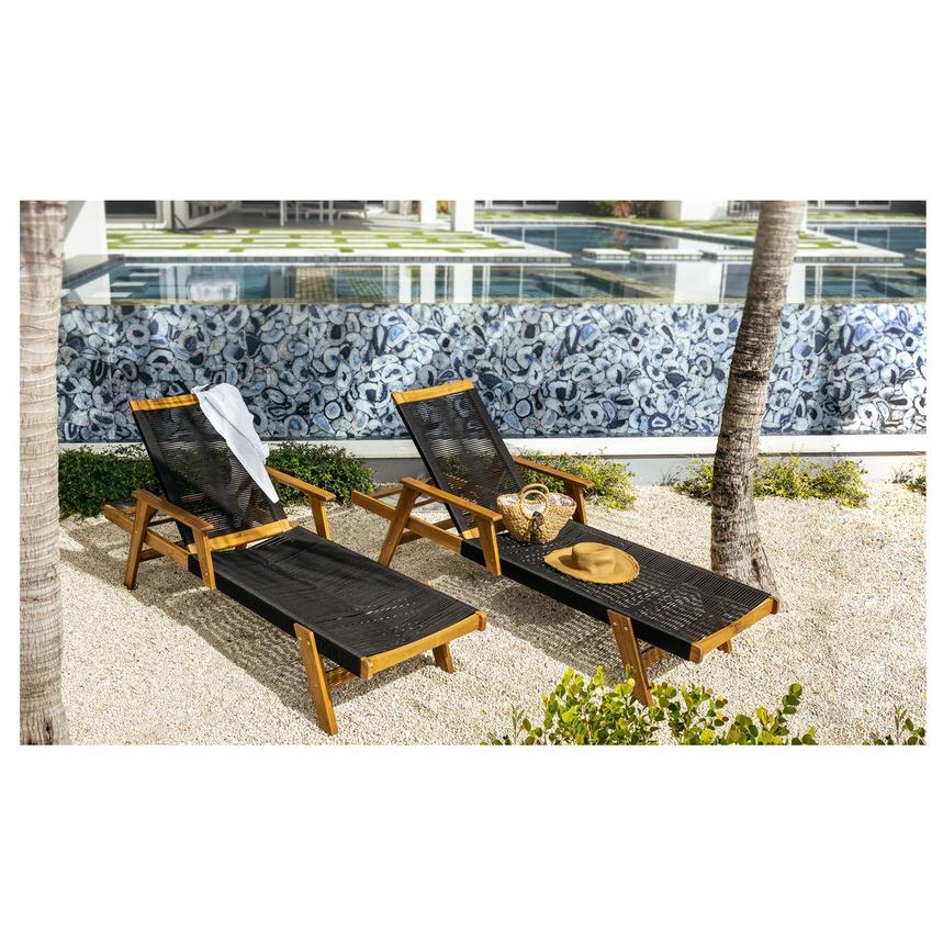 Acacia Wood Outdoor Sun Lounger | Rope Weave | 4-Position Reclining | Black