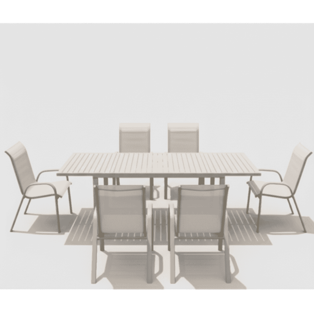 Large outdoor dining set with aluminum frame from The Outdoor Furniture Market, featuring a spacious table and matching chairs.