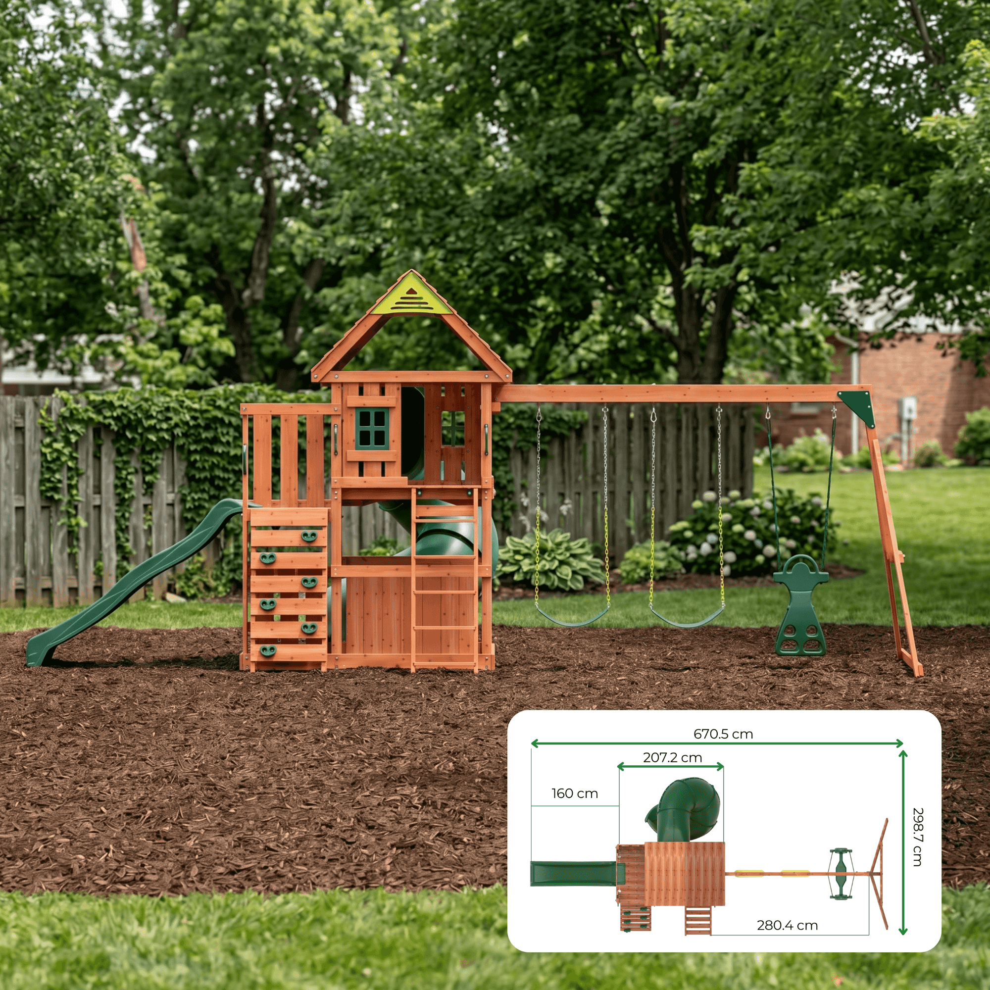Kiddoro Little Heroes HQ swing set for kids with tube slide, outdoor playset featuring climbing frame and safety handles.