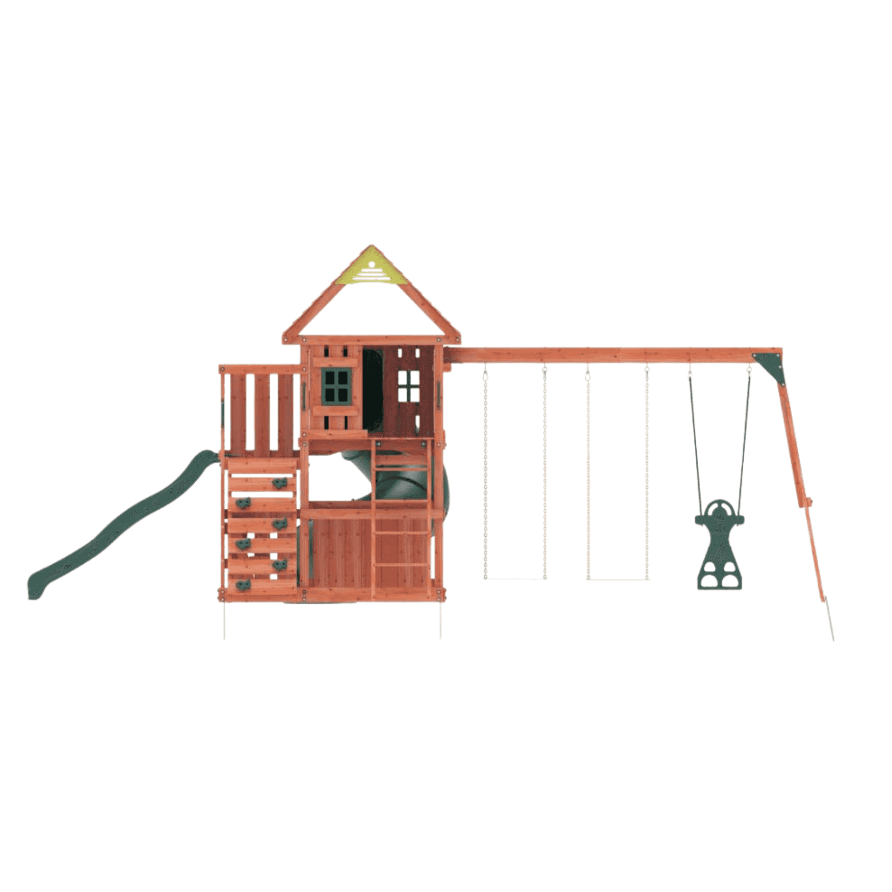 Kiddoro Little Heroes HQ outdoor swing set with tube slide, colorful kids’ playset for outdoor fun and active play.