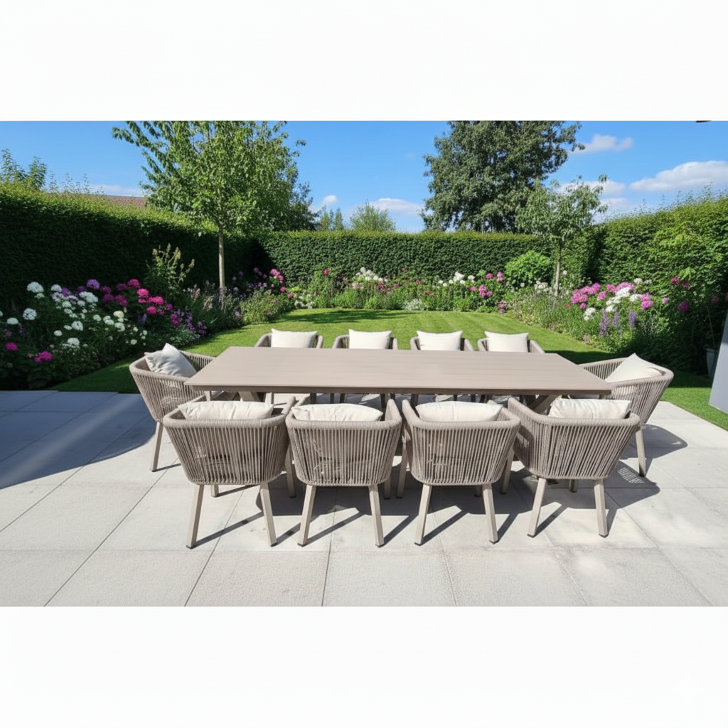 Luxurious Aluminum Frame 10-Seater Outdoor Dining Set with Cushions