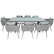 Luxurious Aluminum Frame WPC 8-Seater Outdoor Dining Set with Cushions for Balcony and Backyard