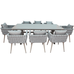 Luxurious Aluminum Frame WPC 8-Seater Outdoor Dining Set with Cushions for Balcony and Backyard