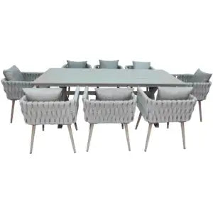 Luxurious Aluminum Frame WPC 8-Seater Outdoor Dining Set with Cushions for Balcony and Backyard
