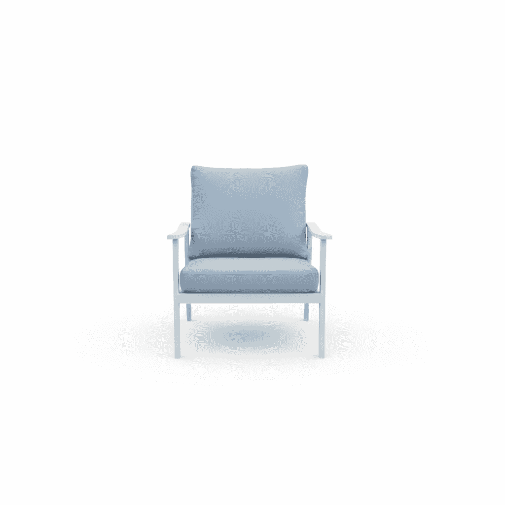 White aluminum outdoor sofa set by The Outdoor Furniture Market, featuring plush cushions and modern design for outdoor lounging.