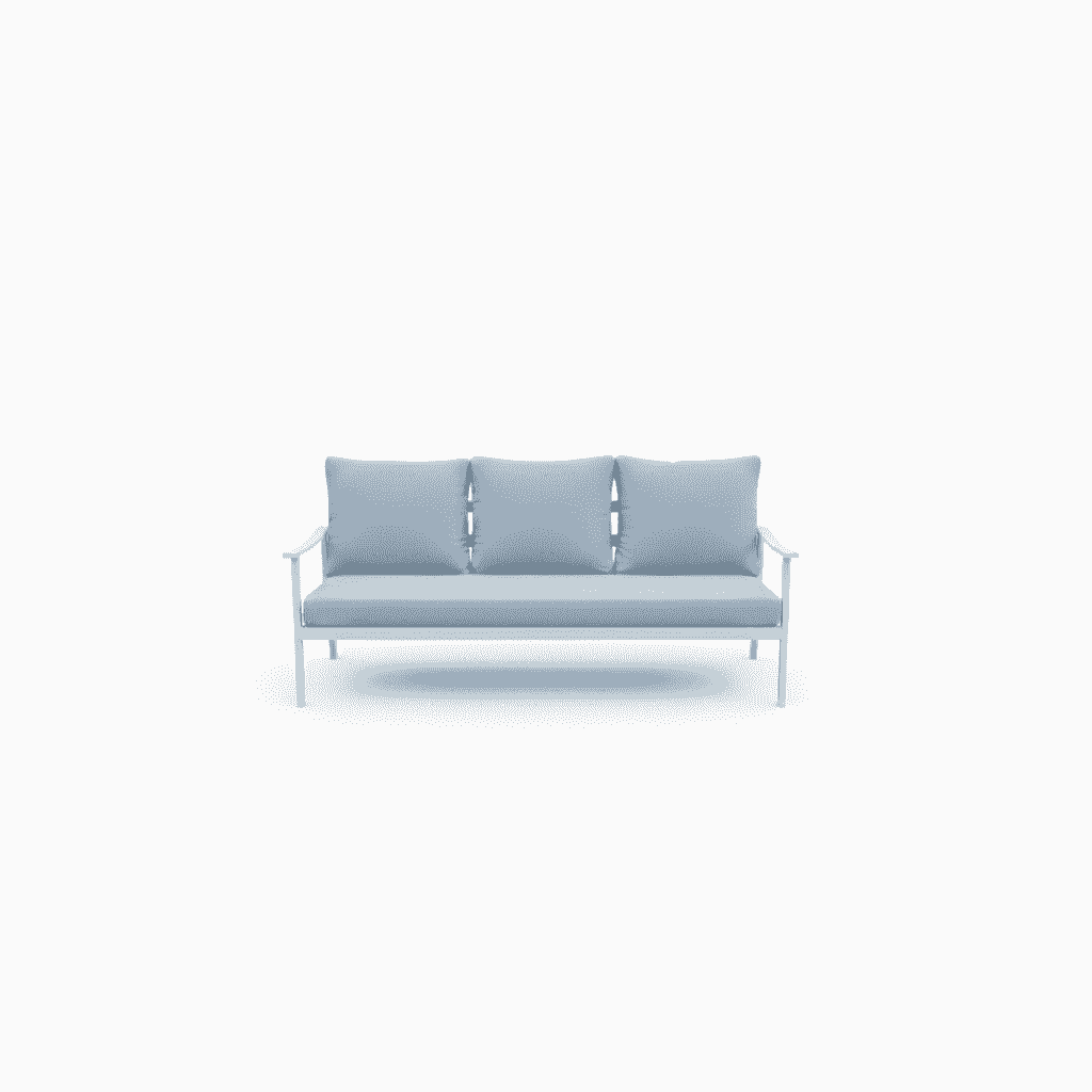 White aluminum outdoor sofa set with plush cushions, modern design, and sturdy frame, perfect for stylish patio or garden lounging.
